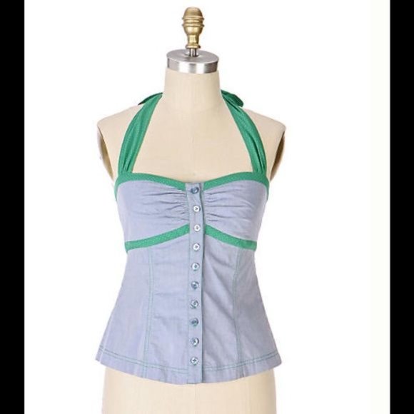 Anthropologie Tops - Anthropologie Fei Chambray Corset Halter Top NWT